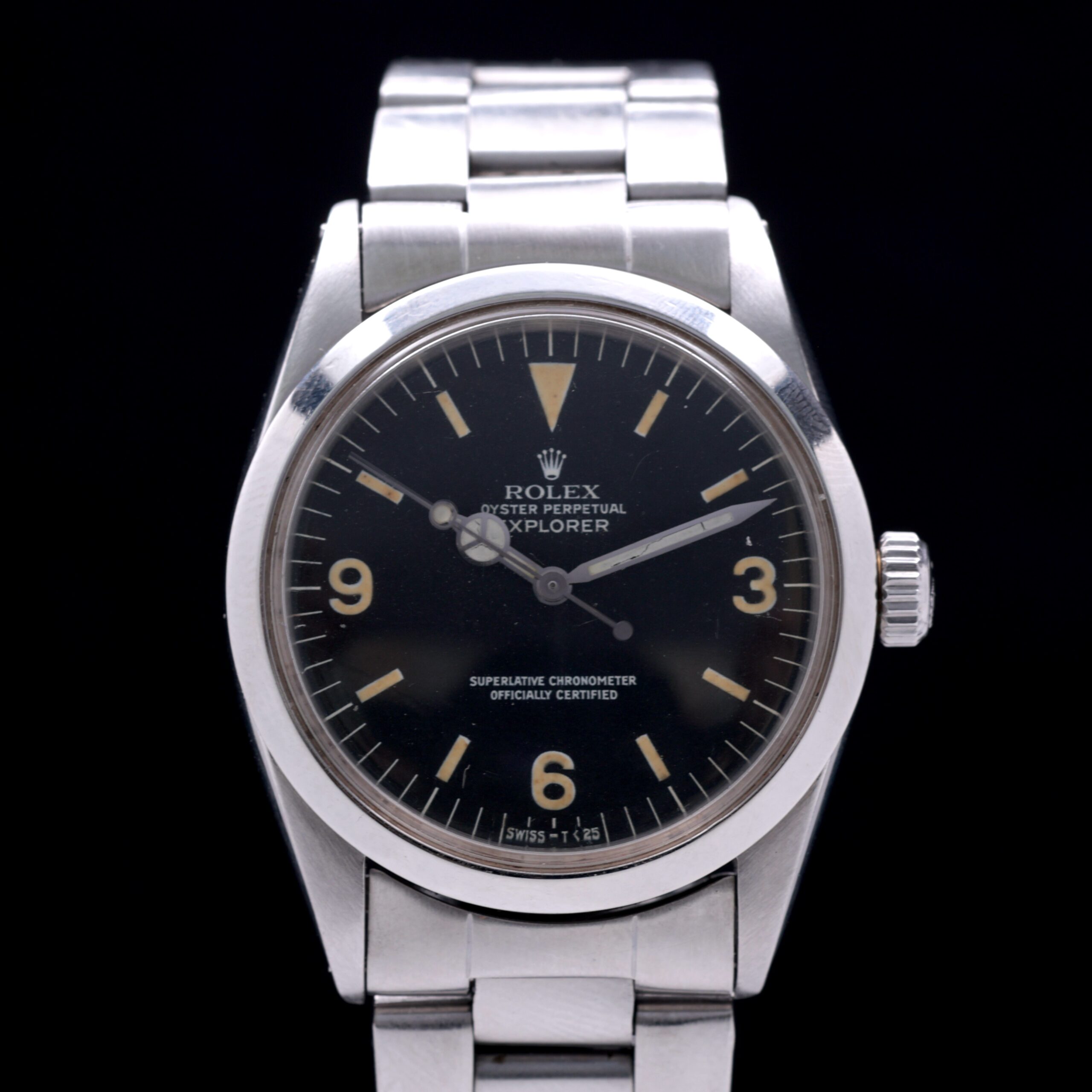 Rolex Explorer 1016 Stainless Steel Rare Matte Black 3 6 9 Dial Riveted Bracelet c1967